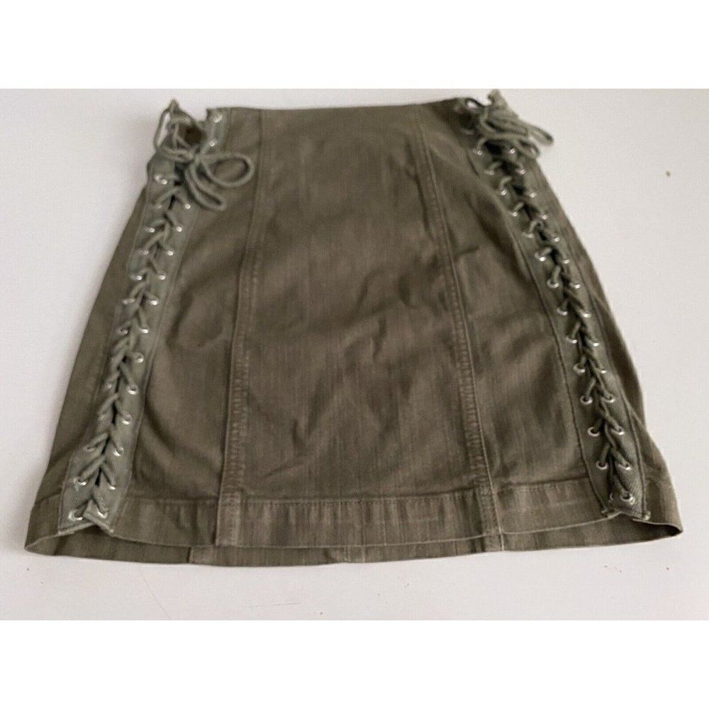 Carmar LF Brand Lace Up Mini Jean Olive Green Skirt Women’s Sz 25